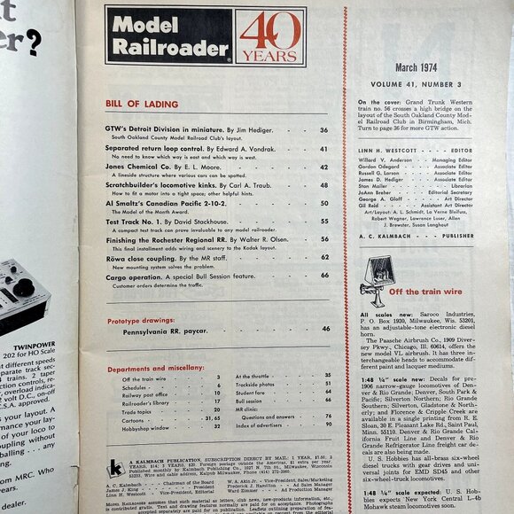 Model Railroader Magazine Back Issue u March 1974 Vol 41 No 3 GTWs Detroit Divis - Picture 3 of 6